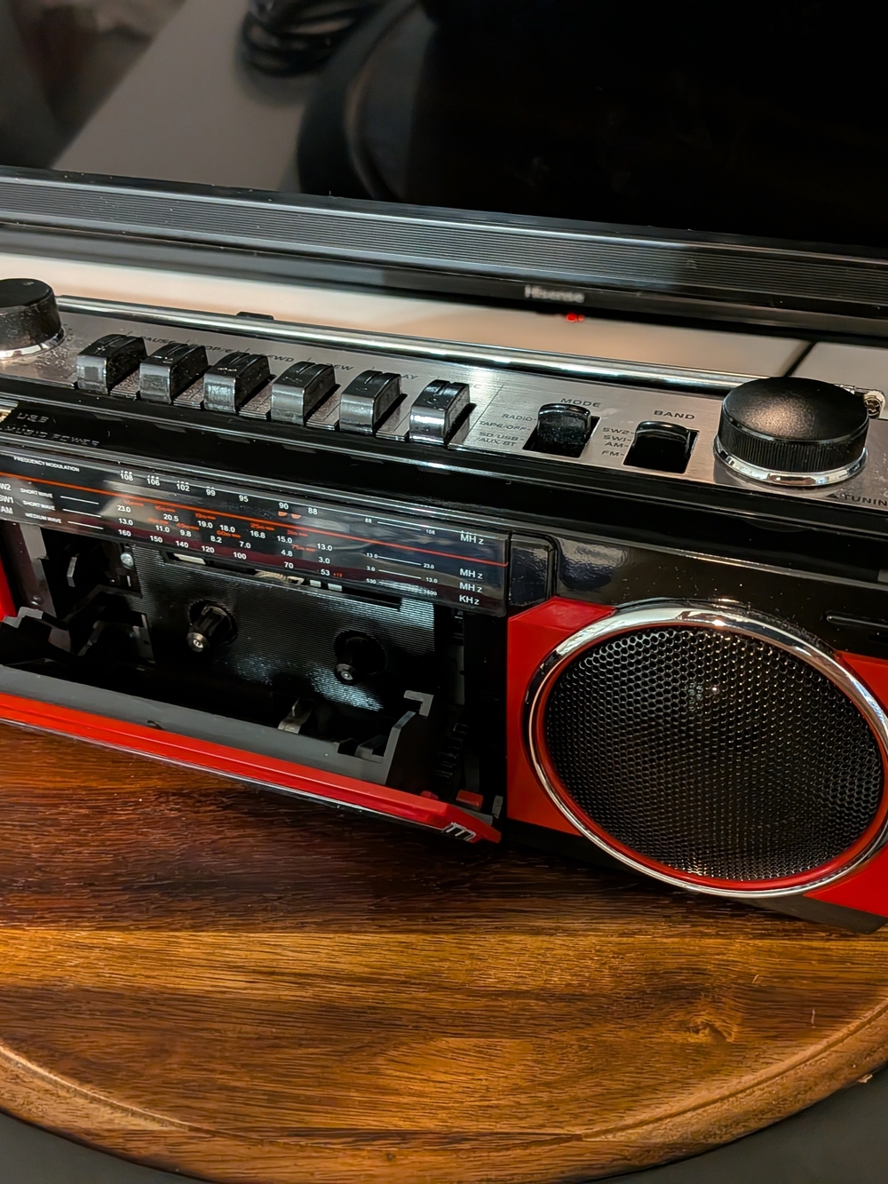 Portable Red Boombox Stereo with AM/FM Radio